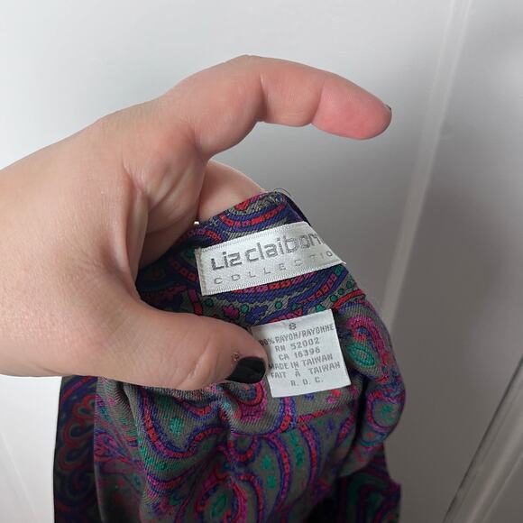 Vintage 90s Liz Claiborne Purple Paisley Floral Pleated Swing Midi Skirt Size 8 - Picture 6 of 6